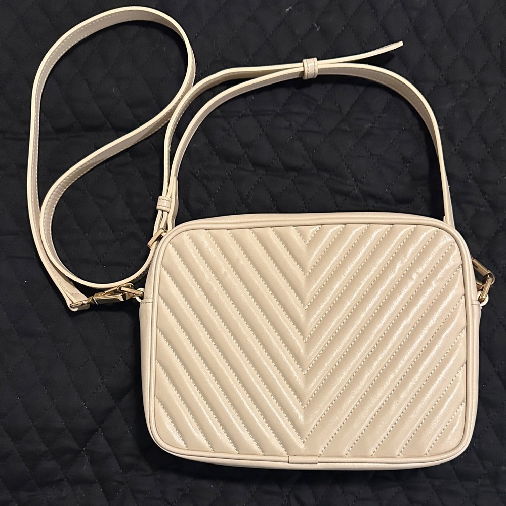Quince Cream Quilted Chevron Crossbody Bag